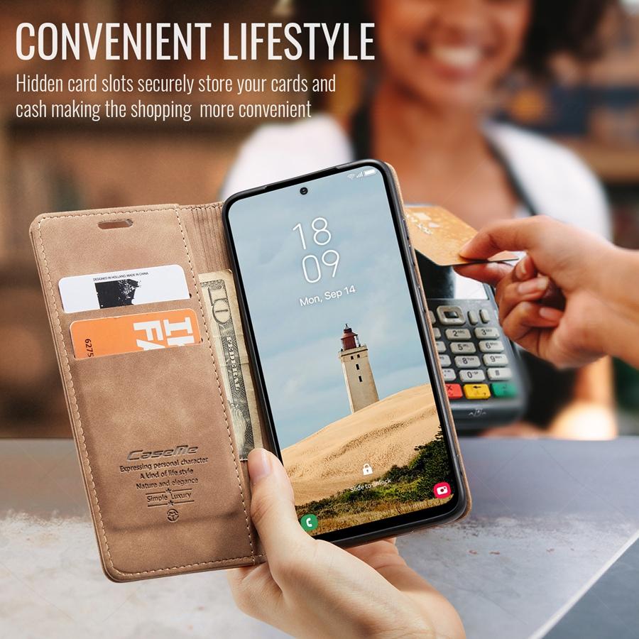 Husă flip din piele mată cu suport pentru carduri și suport pentru telefon pentru Samsung, iPhone