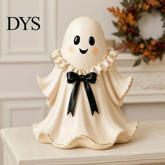 Uroczy Duch Wystrój Domu Figurka Żywiczna na Halloween z Wiklinowym Koszykiem, Ozdoba Stołowa na Biurko, Organizer Świąteczny Dekoracja Przedpokoju Kominka
