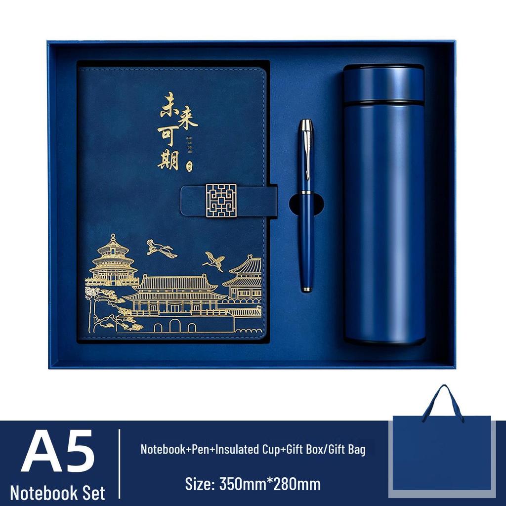 Prosperous Future Red Business Souvenir Notebook Gift Set - Customizable for Annual Meetings
