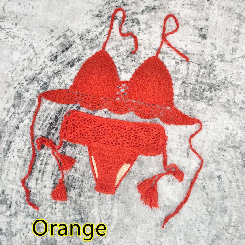 Handmade Crochet Bikini Swimsuit Set with Chest Pads