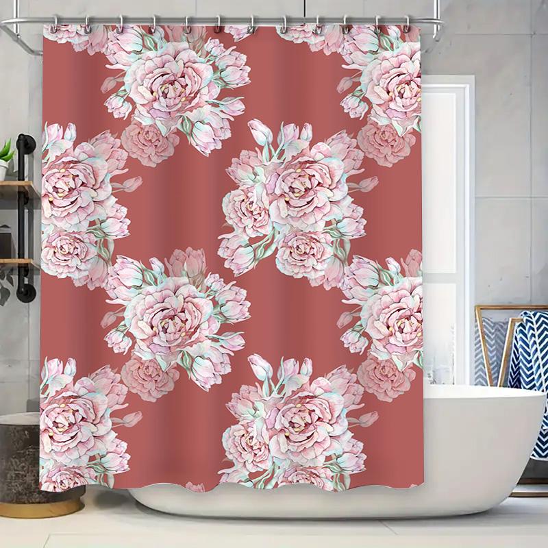 Beautiful Pink Peony Shower Curtain with Floral Print Waterproof Fabric for Bathroom Decorations Customizable Size
