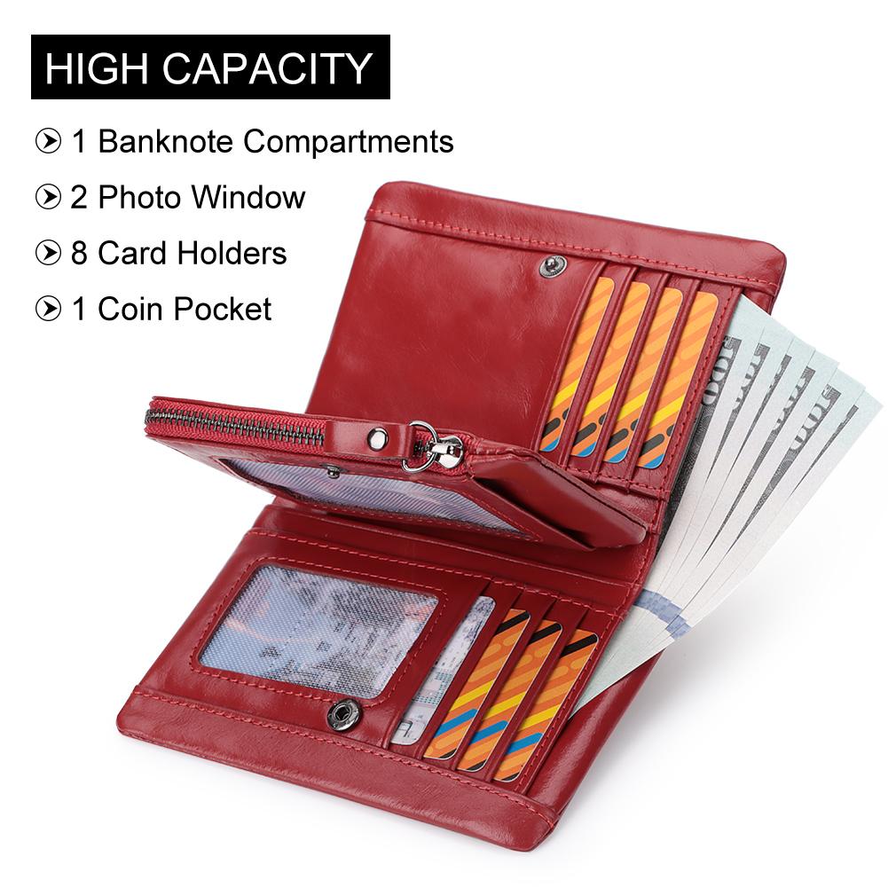 Humerpaul Ladies Wallet First Layer Cowhide Wallet Multi-card Slot Coin Purse with Photo Window Card Holder