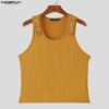 INCERUN Summer Men Sleeveless Strap Decorative Ribbed Casual Tank Tops