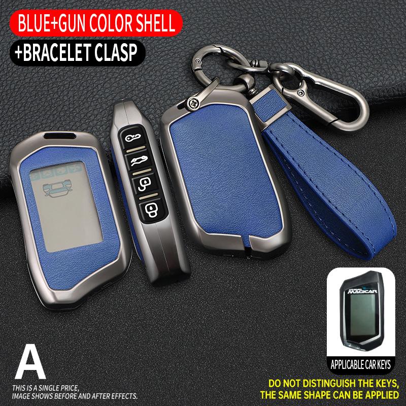 Fashion Zinc Alloy+Leather Car Key Case Cover Shell Fob For Russian Alarm For Steelmate Burglar Alarm Car Interior Accesories