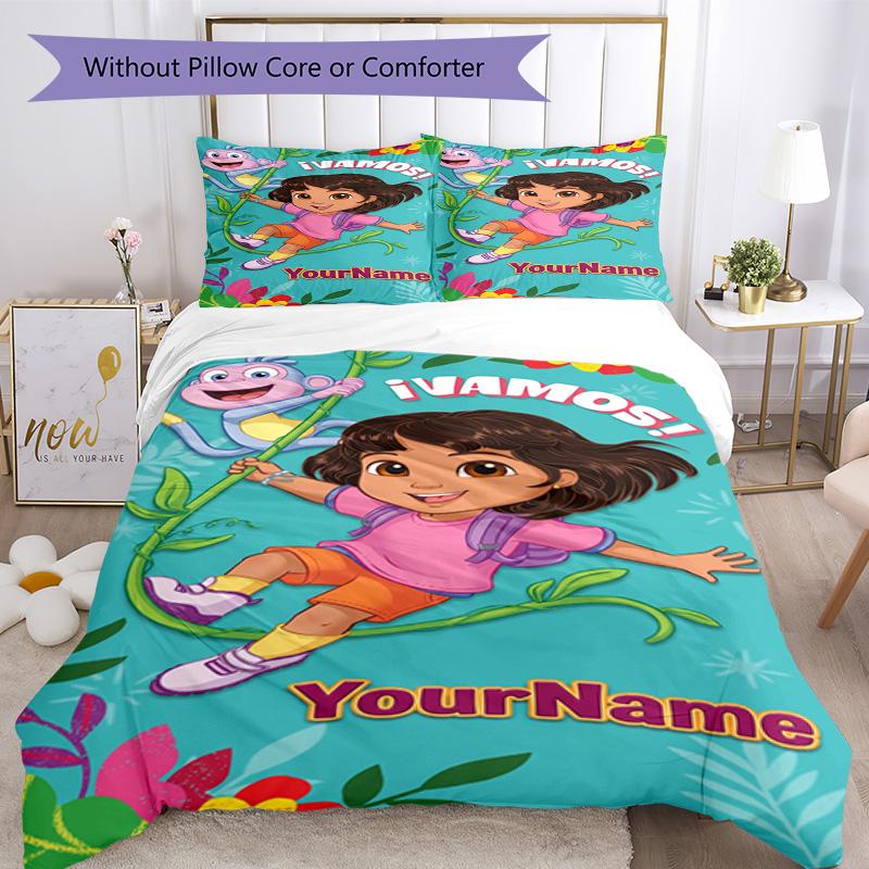Dora l'Esploratrice Personalizza il tuo nome Set Biancheria da Letto Copripiumino Traspirante con Federe Decorazione per la Casa Regalo di Compleanno