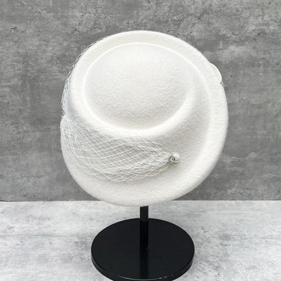 1x Lady Elegant Wool Blend Beret Hat with Bowknot & Mesh Veil Retro Painter Hat