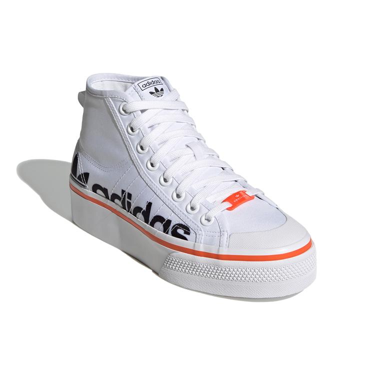 adidas Originals NIZZA Platform Mid Canvas Slip Resistant High Top Skateboard Shoes Women's White Black Orange S42601