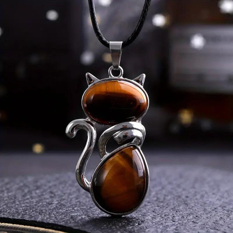 Natürlicher Kristall Katzen Anhänger Halskette Mit Amethyst Und Rosenquarz Für Einzigartigen Schmuck Geschenk