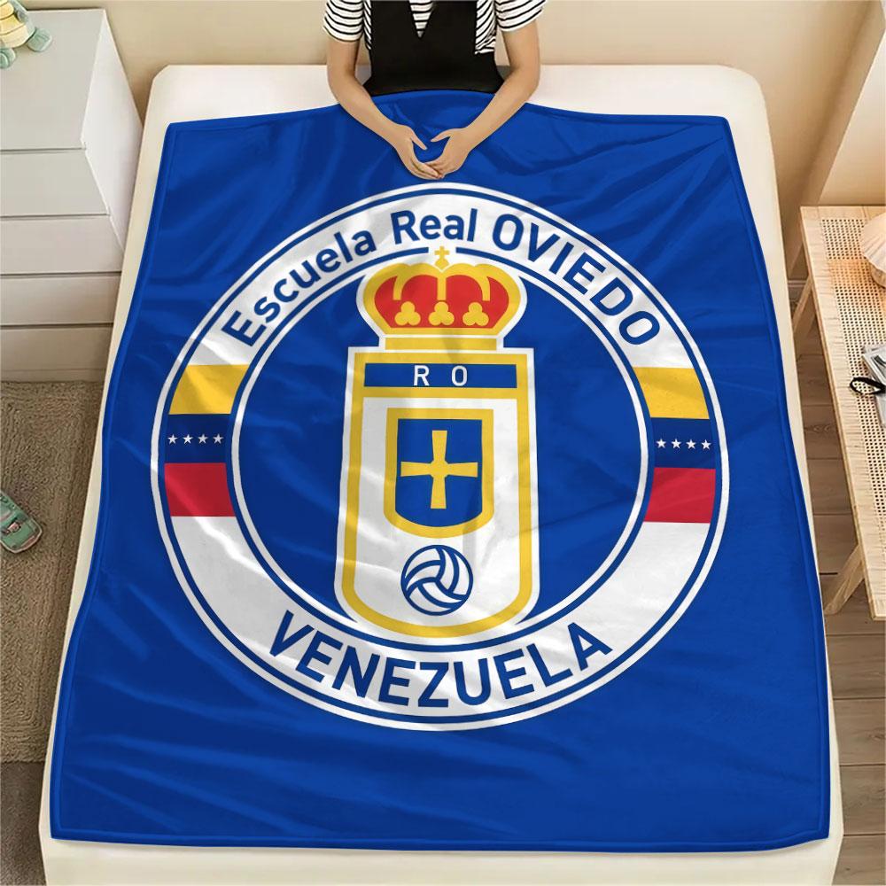 Real Oviedo Printed Flannel Blanket, soft throw for bedroom sofa, washable,soccer fan merchandise, great gift.