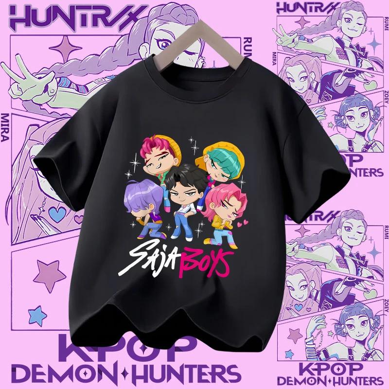 2026 new summer short-sleeved boys' casual shirt Polyester T-shirt for children aged 1-12, girls' sports shirt, K-pop Demon Hunter