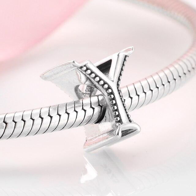 925 Sterling Silver Fashion Delicate A To Z Alphabet Letter Beads Fit Charms 925 Bracelets Bangles Diy Jewelry