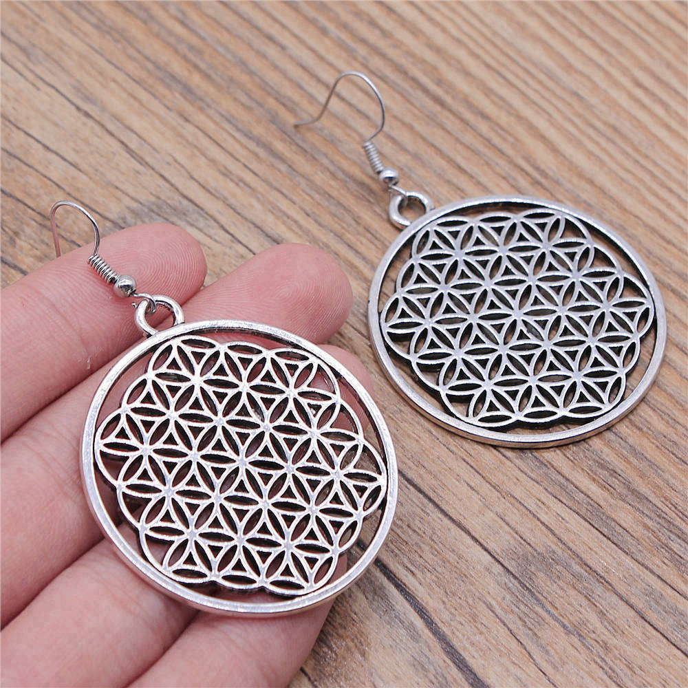 Hängeohrring Pflanze Blume des Lebens Minimalistischer Schmuck Komponenten Ohrringgröße 18x19mm QE020