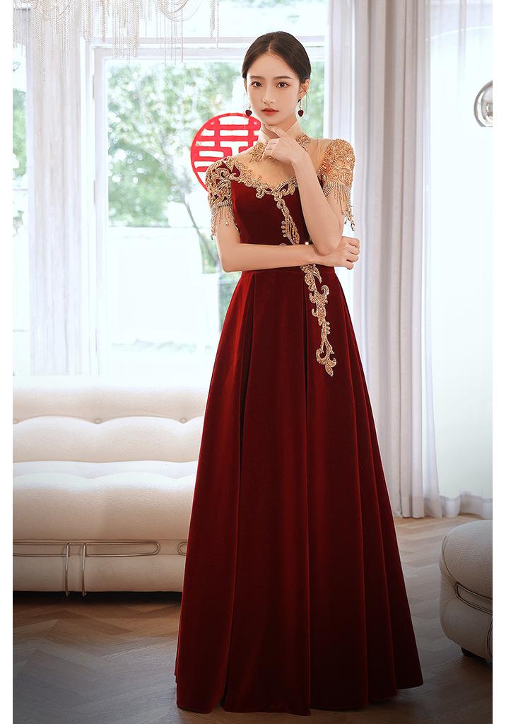 Chinese Cheongsam Toast Bride   New Small Red Return Wedding Dress Engagement Dress