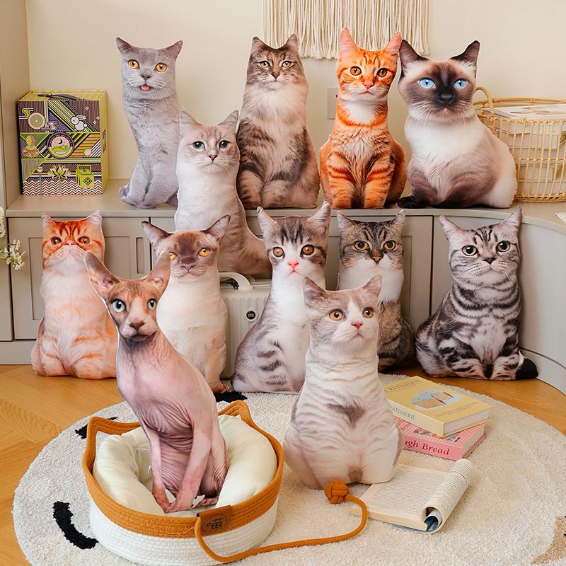 Realistic 3D Cat Plush Pillow Soft Cartoon Simulation Cat Stuffed Doll Kawaii Plush Animals Kitten Toy Sofa Cushion Sweet Gift