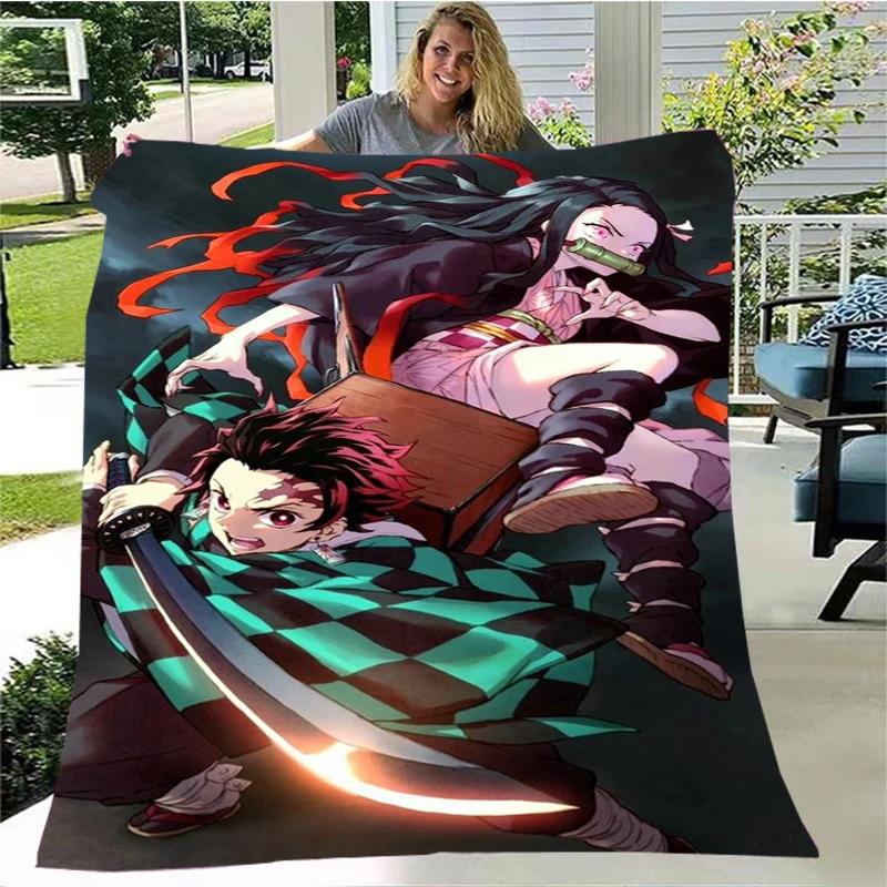 Moda Ghost Blade Stampa 3D Personaggio dei Fumetti Kamado Nezuko Sfondo Ragazza Regalo Coperta Letto Divano Coperta da Viaggio Campeggio