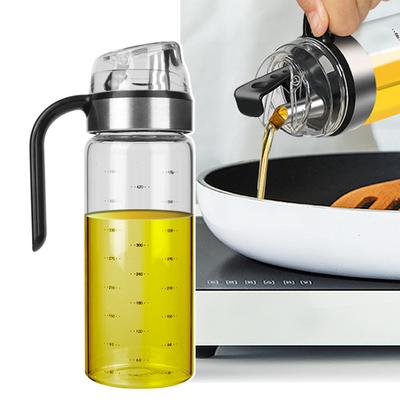 Olive Oil Dispenser Bottle Transparent Glass Condiment Container with Scale Auto Flip Cap Leakproof Kitchen Tools