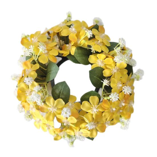 Umělý věnec na svíčku s divokými květy Malé květiny Držák na sloupovou svíčku pro venkovský styl Jarní svatba