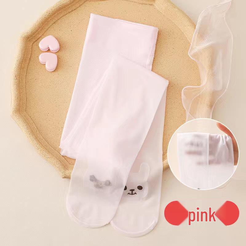 Girls White Non-Slip Ultra-Thin Summer Stockings with Rabbit Paw Print, Anti-Snagging Dance Tights.