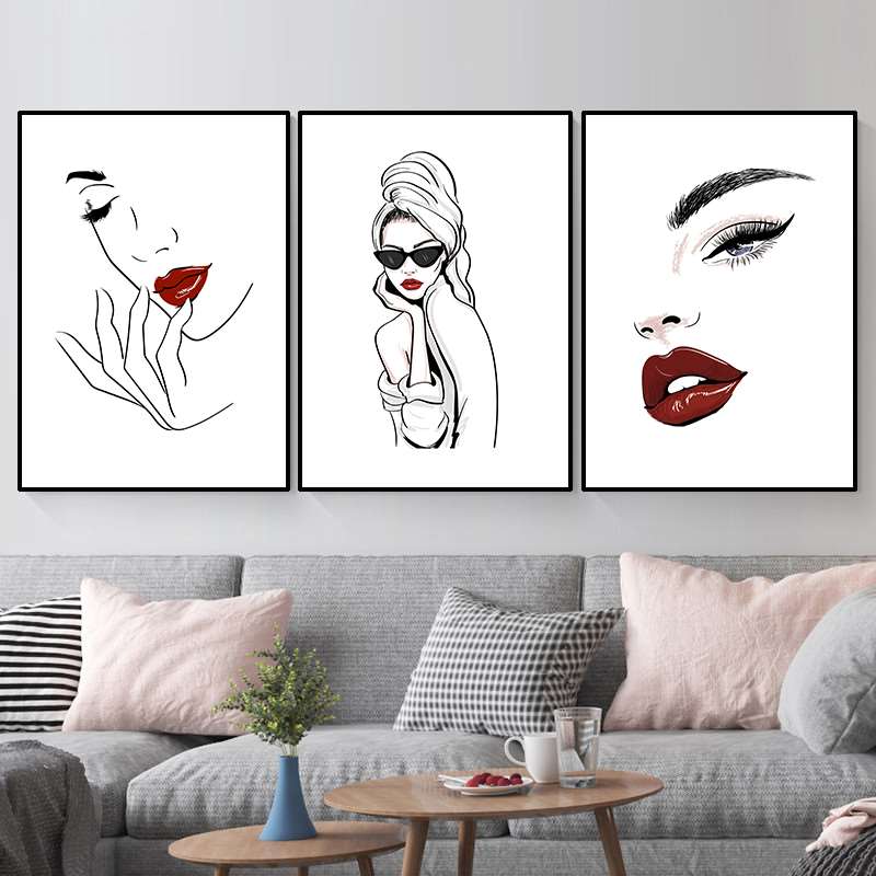 Red Lip Makeup Beauty Girls Face Wall Decor Art Poster Modern Picture Fashion Prints Canvas Painting For Girl Bedroom HD2965