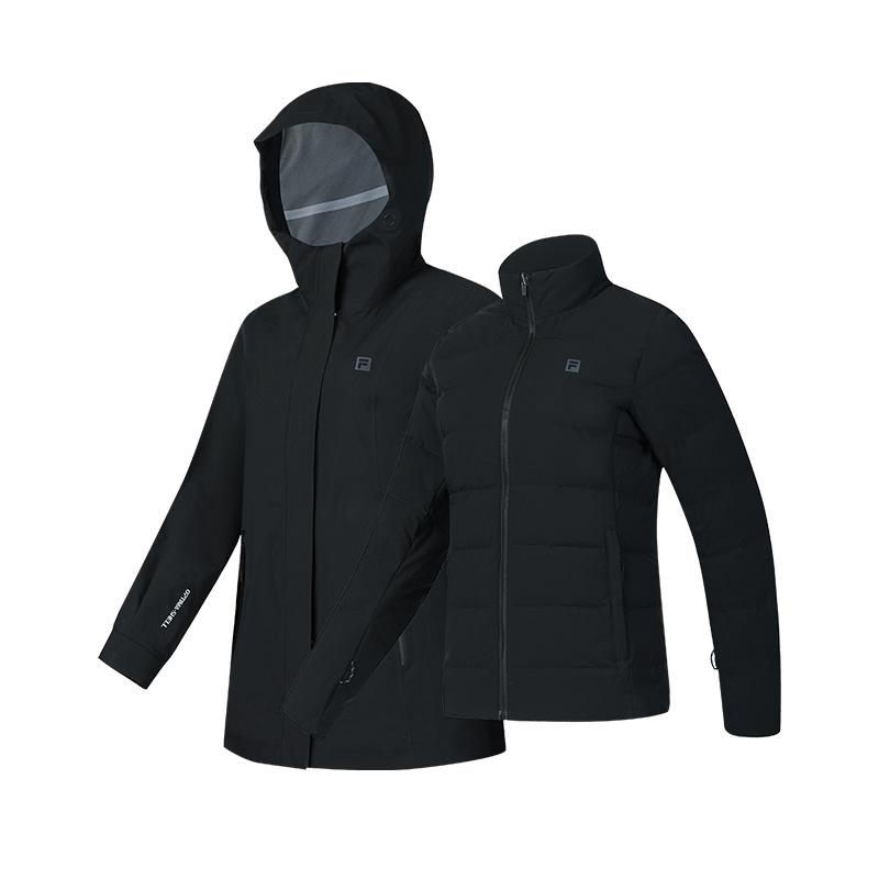 Fila Moisture Wicking Hooded Two Piece Inner Liner Waterproof Windproof Warm Jacket Women Jacket Deep-Black A11W447907FBK