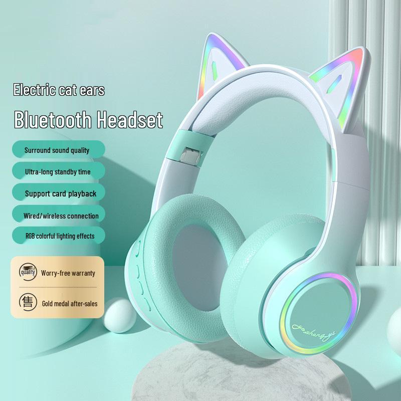 Luminous Cat Ear Bluetooth 5.3 Headphones with Card Slot for Gaming and Online Classes