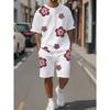 Set da 2 pezzi T-shirt con Stampa Floreale Bianca e Nera da Uomo Pantaloncini Girocollo Manica Corta Pantaloncini Vita Elastica