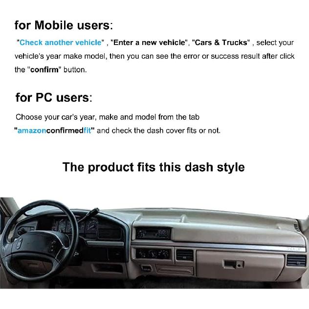 Dash Cover Mat  Fit For Ford F150 F250 F350 Pickup Truck 1992 1993 1994 1995 1996,Dashboard Cover Pad Carpet (Dark Gray) J20