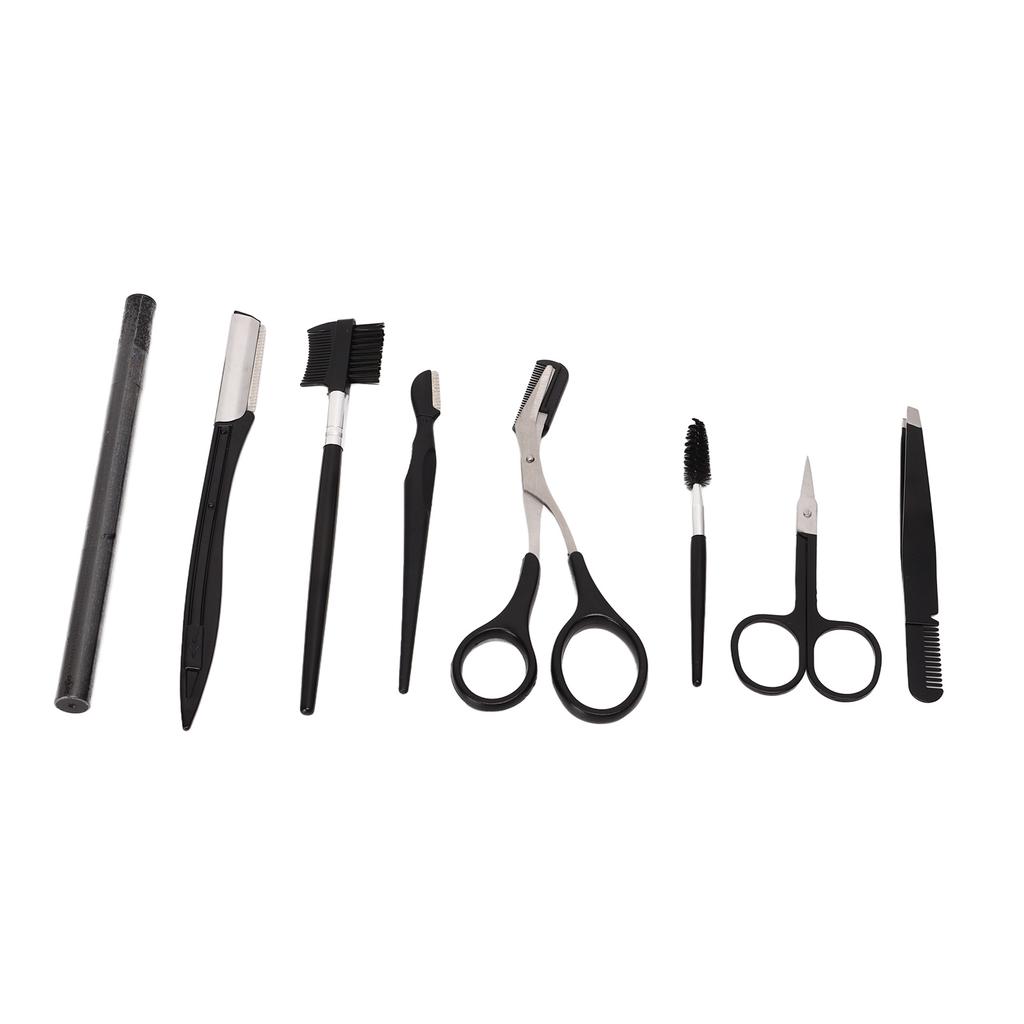 8 Pcs Eyebrow Grooming Kit Black Rustproof Stainless Steel Eyebrow Trimming Kit Beauty Tools with