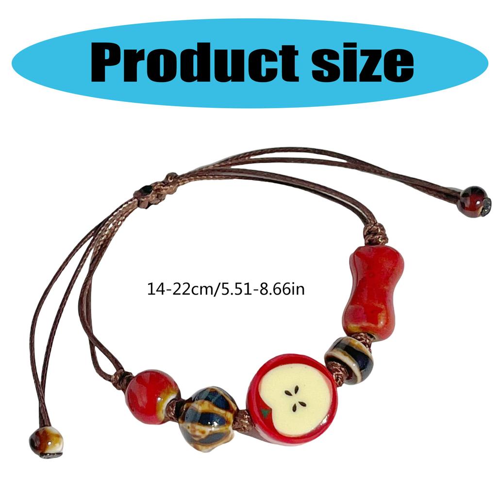 Artistic Ceramic Bracelet Apple Charm Bracelet Handwoven Cord Bracelet Present for Youthful Trendsetters and Art Lovers