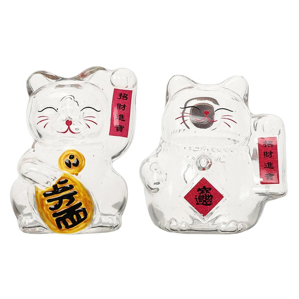 Lucky Cat Piggy Bank Gifts Figurine Festival Gift Clear Animal Money Bank Glass for Kids