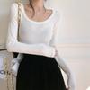 Black Base Shirt Basic Low Cut Long Sleeved Tight Fitting U-neck T-shirt Autumn/winter Women's Top