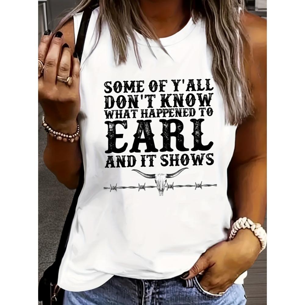 Women s retro style letter pattern printed round neck vest S
