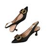 Girly temperament high heels women's new pointed thin heels black professional not tired feet soft leather shoes