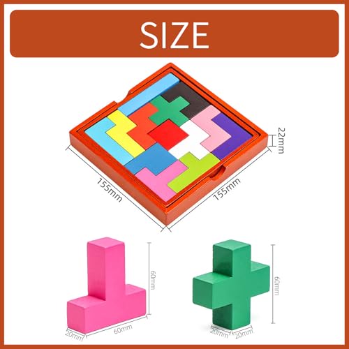 Rowaica Wooden Puzzle, Educational Kids Shape-Matching Puzzle, Slide Puzzle, Tetris, Educational Toy, Wooden Toy, 13 Pieces