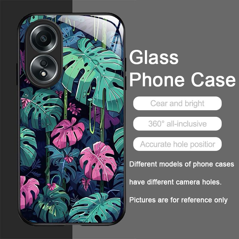 

Fashion Palm Leaf Floral Pattern Tempered Glass Phone Case for OPPO Realme 13 Pro Plus 12 11 10 9i C55 X7 GT Neo 2 3T Hard Cover Realme C65 4G