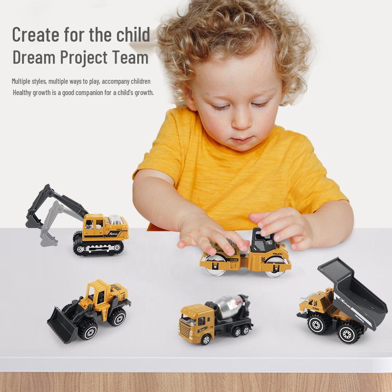 1:64 Alloy Engineering Car Set - 6-Piece Mini Pull-Back Toy for Kids
