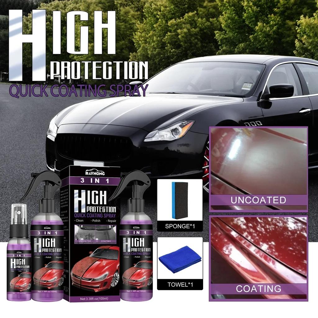 3 In 1 Car Nano Ceramic Coating Quick Film Spray Anti-scratch Hydrophobic Paint Protection Wax Brightening Car Detailing Polish