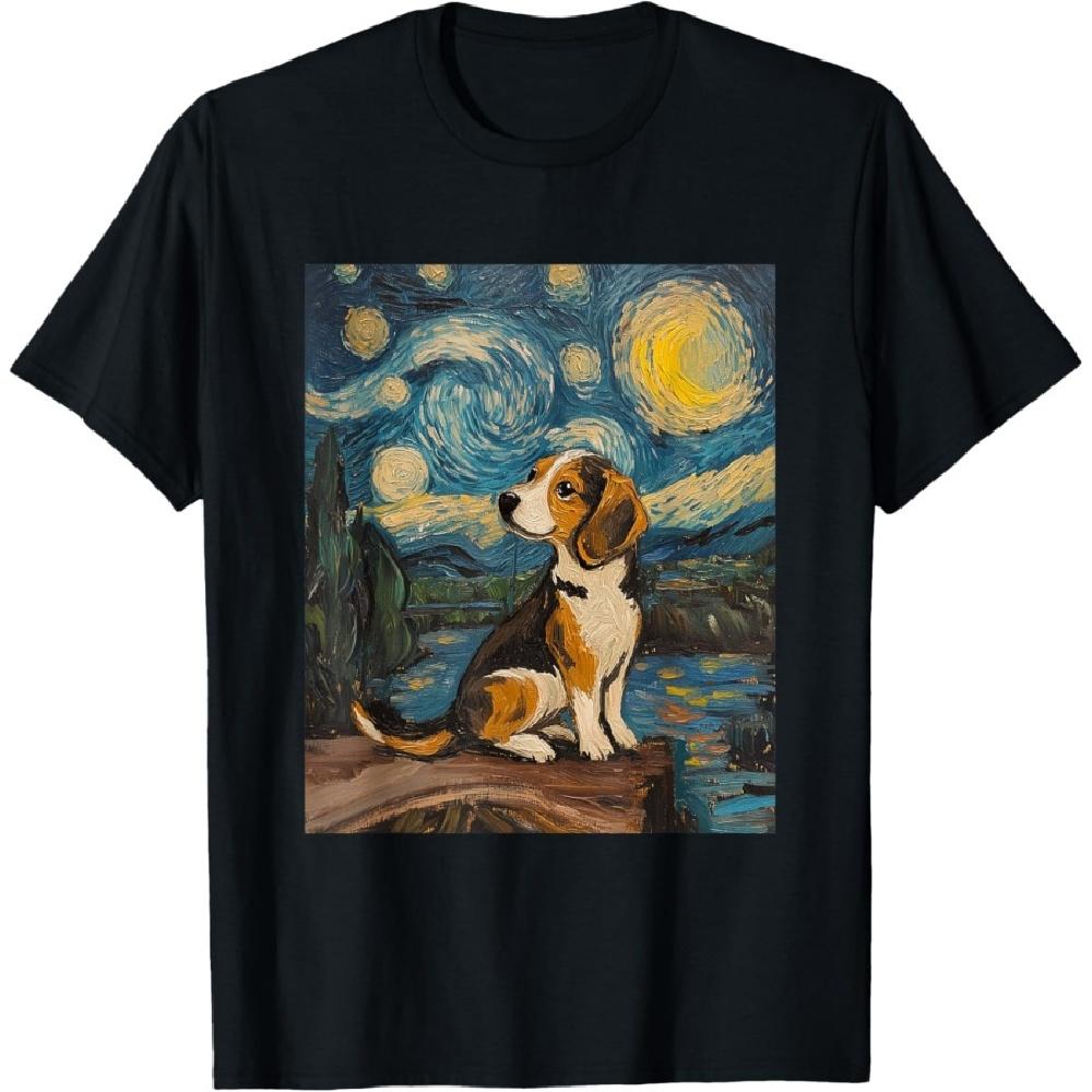 

Beagle Dog - Van Gogh Style - Starry Night Graphic T-Shirt for Men Women Girls Kids S