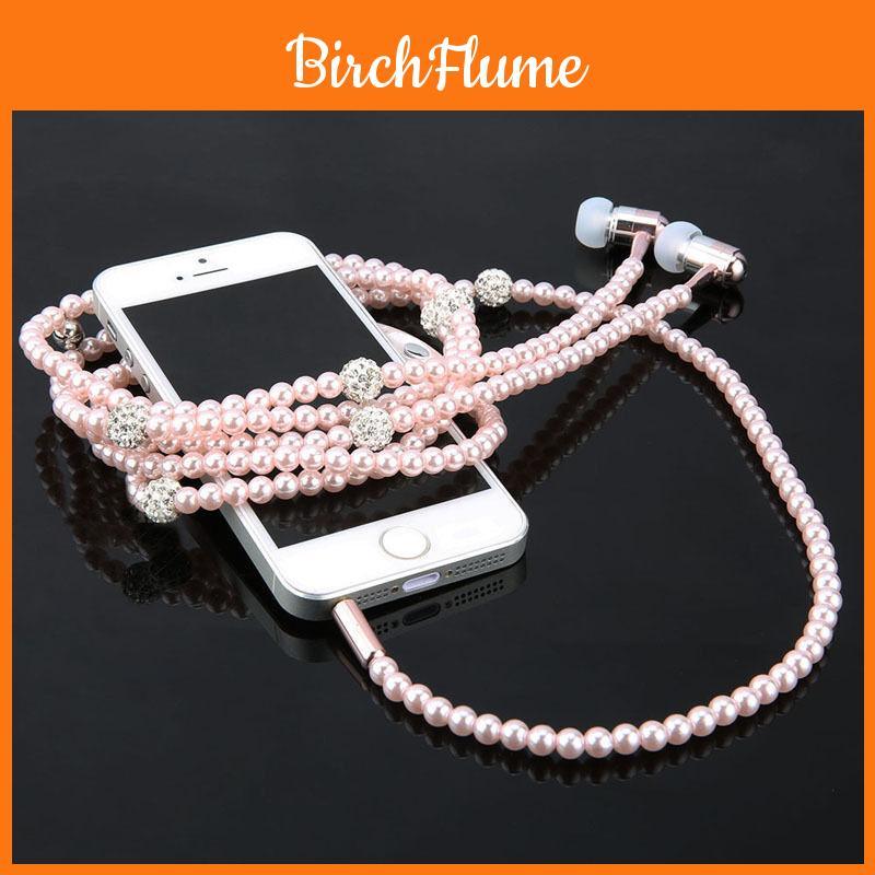 Fashionable Jewelry Pearl Necklace Earphones Mic Beads For Elegant Listening Experience
