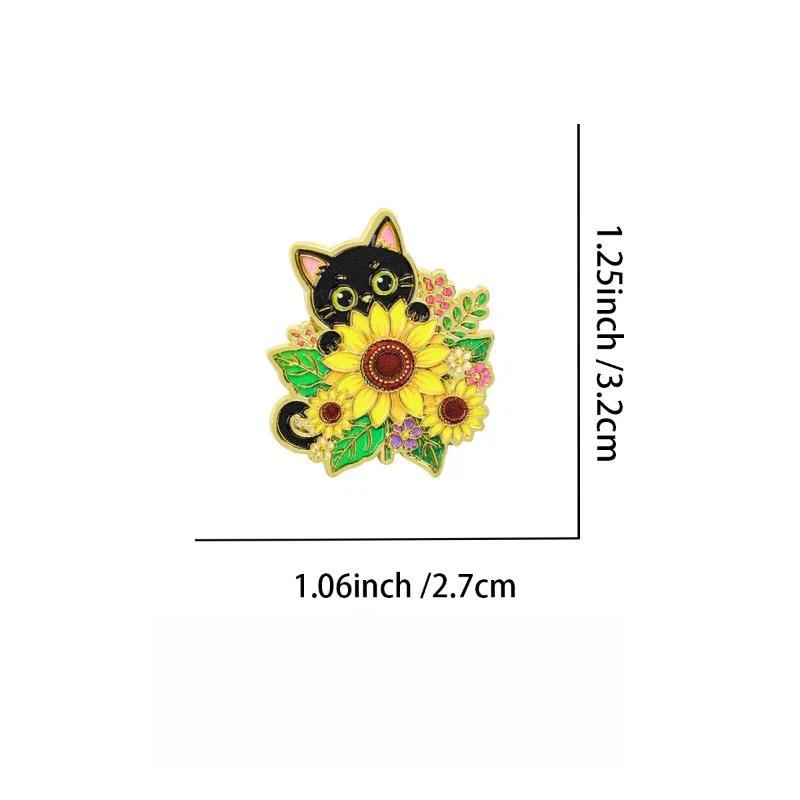 1/6Pcs Animal Brooches Flowers Enamel Pin Set Cartoon Black Cat Brooch For Coat Collar Lapel Pins Metal Badges Jewelry Gift
