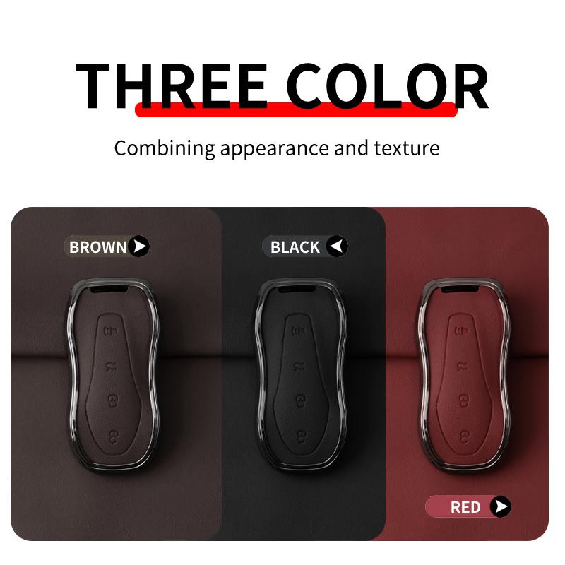 Metal Leather Car Key Case Cover For Geely Tugella  Boyue Atlas Pro Gili Tugella Protected Shell Keychain Fob Accessories