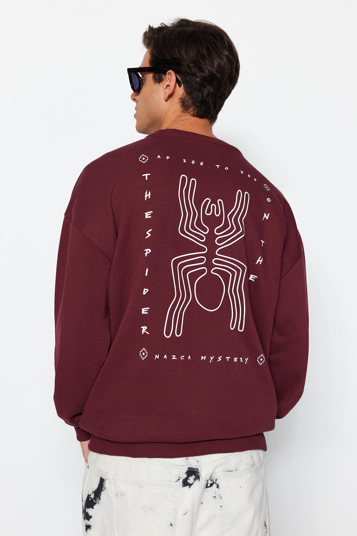 

Бордовый мужской толстый хлопковый свитшот большого размера с животным принтом...