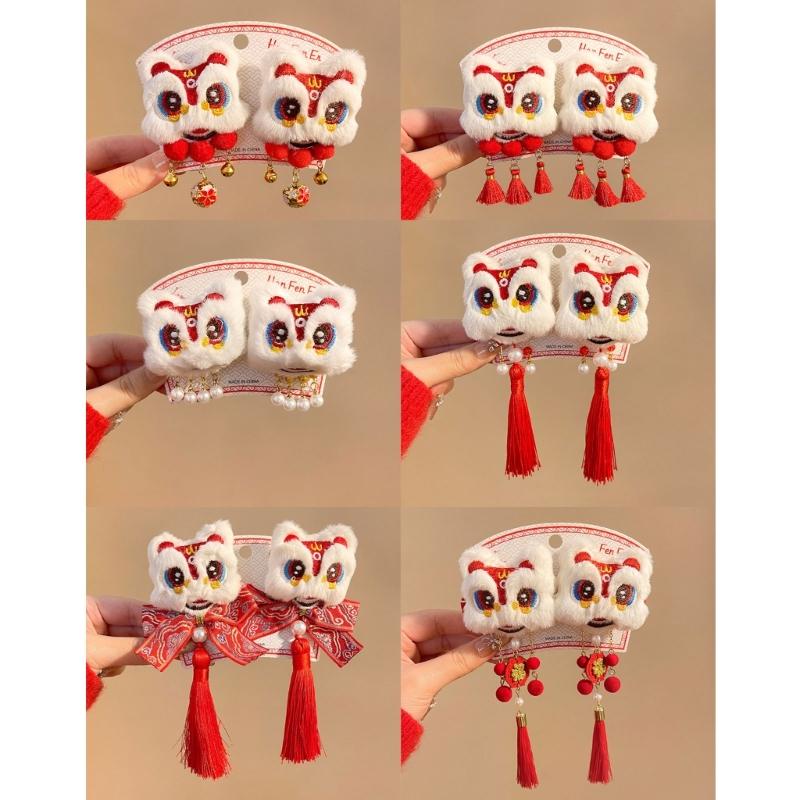 New Year Hair Clip Pearls Side Clip Tassels Pompoms Sweet Bowknot Plush Furry Hairpin Sweet Cool Photo Props