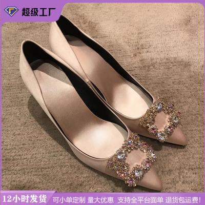 Internet Celebrity Style New Single Shoes Spring Women'S French Banquet High Heels Women'S Thin Heels High Sense Red Wedding Shoes