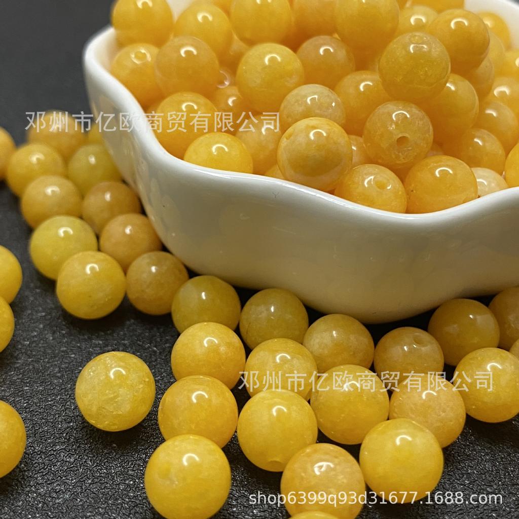 Amber Jade Chicken Fat Yellow Crystal Round Beads for DIY Jewelry Making - Multi-Treasure Accessories