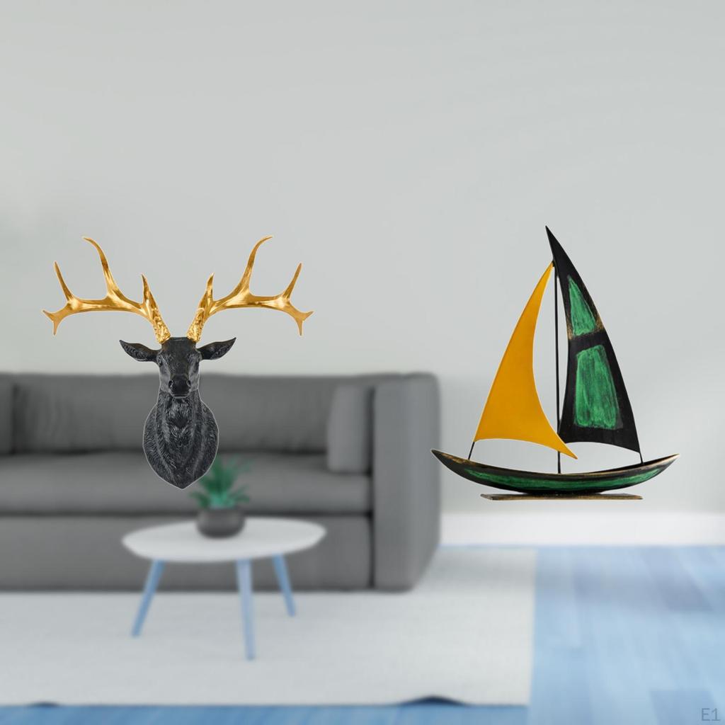 Majestic Deer Sailboat Fusion Sculpture Resin Iron Collectible Boho Wall Mount Tabletop Ornament