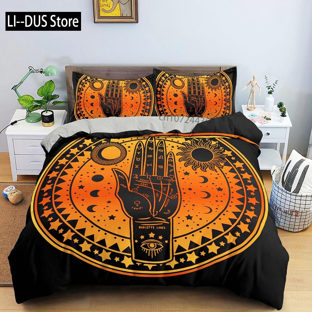 Comforter Divination Pattern Single Queen King Size Microfiber Sun And Moon Pattern Mandala Theme Bedding Set