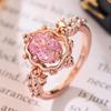 CopperLuxury Crystal Pink Zircon Oval Stone Flower Rings For Women Wedding Band Bridal Jewelry Engagement Gift
