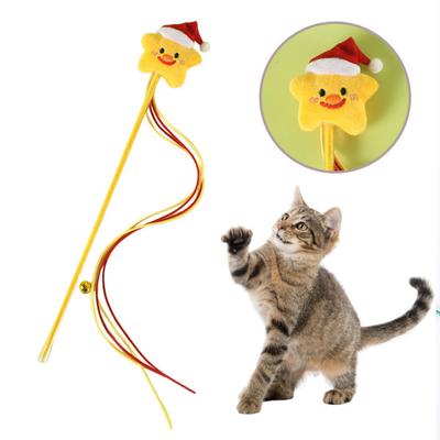 Yousheng Weihnachts-Katzen-Spielangel Interaktives Spielzeug Cartoon Äpfel Weihnachtsbaum Stern Lebkuchenmann Plüschstange für Katzen Sicheres Material Haustierbedarf