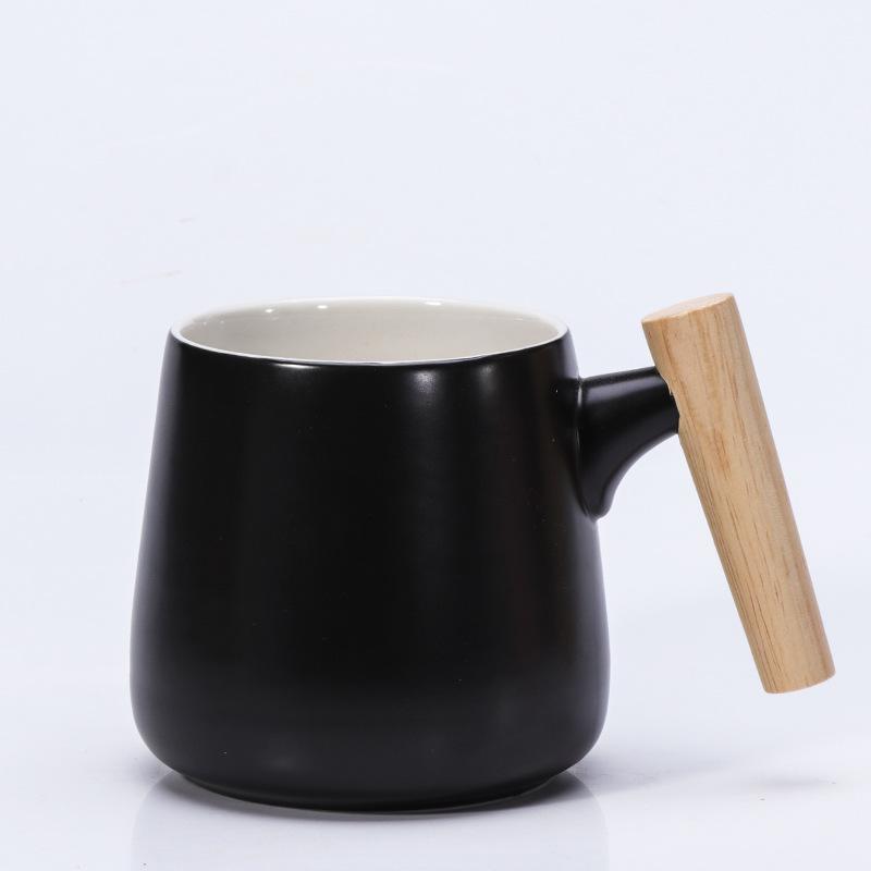 Nordic Style Wooden Handle Ceramic Mug Office Water Cup Couple Mug Holiday Event Gift